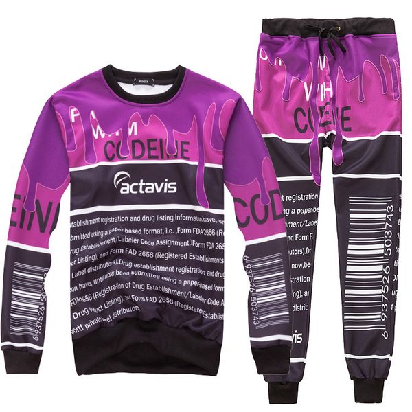 

new coffee letter actavis print sweatshirts suit tracksuit men women black white joggers hoodies harajuku suit 2piece free