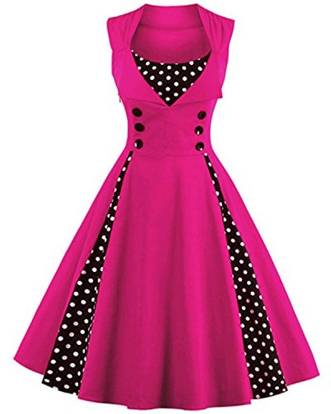 

zaful women's vintage sleeveless dress 50s style polka dot party elegant cocktail rockabilly swing dress, Black;gray