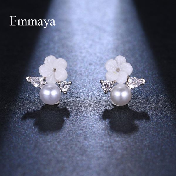 

emmaya charming design cute flower cubic zircon delicate stud earring for ladies adorable birthday gift colorful jewelry, Silver