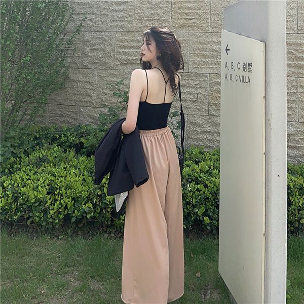 

fashion two pieces set women clothing crop and high waist wide leg pant spaghetti strap casual two pieces outfits 2019, White