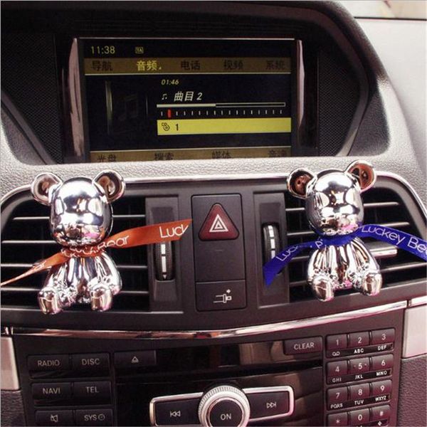 

cartoon lovely cartoon silver bear with bow tie car air freshener air outlet fragrant perfume clip auto accessories great gifts