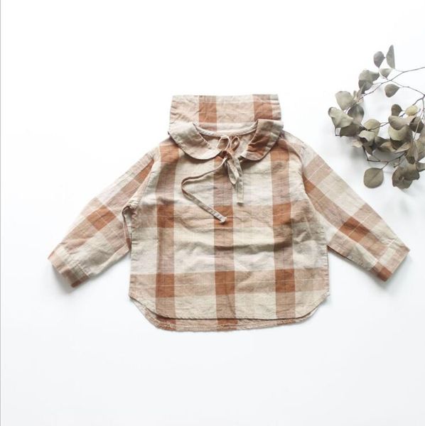 

2019 new style girls plaid shirt autumn cotton linen fashion girls blouse 2-7t px366, White;black