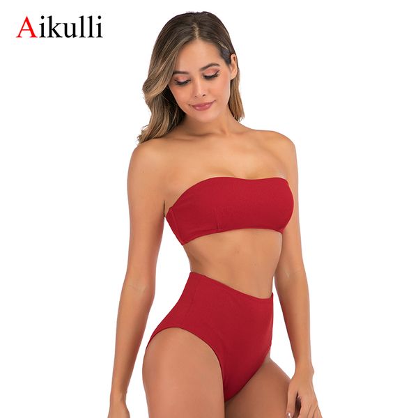 

aikulli 2020 bikinis women swimsuit high waist push up bikini padded bra straps two piece female swimwear summer biquini