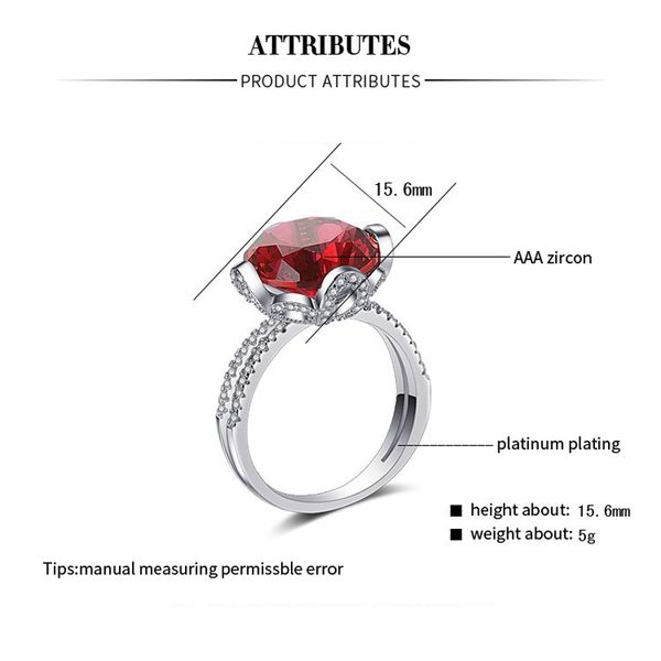 

chic red stone flower wedding ring for women ladies fashion inlaid full zircon engagement rings trendy bride jewelry bague femme, Golden;silver