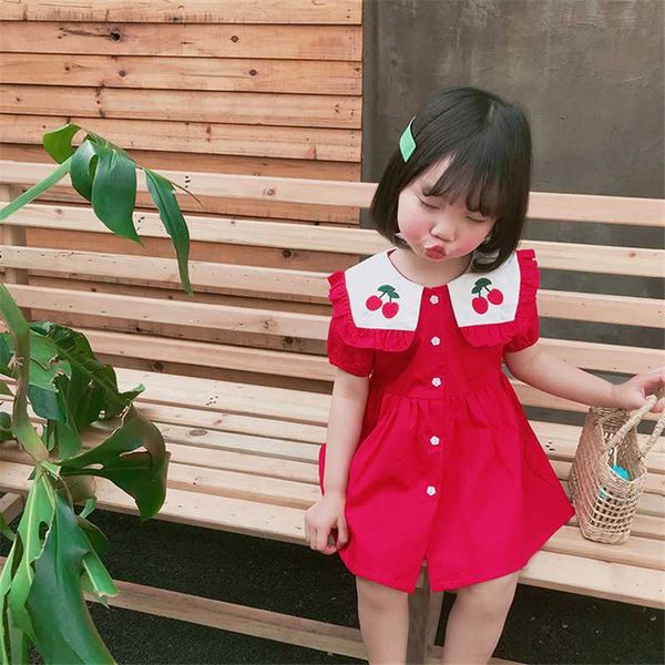 

summer dresses for girls navy style rose red dress cute cherry print baby girls clothes kids lovely short sleeve dress wholesale, Red;yellow
