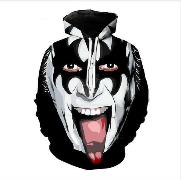 

new fashion cool sweatshirt hoodies 3d print mens womens casual kiss heavy metal rock band rebel style streetwear clothes xlm052, Black