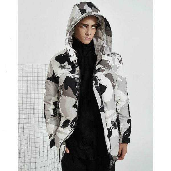 

2019 fashion camouflage male parka jacket mens hooded parka jackets long thick coat warm windproof men parkas 050, Black