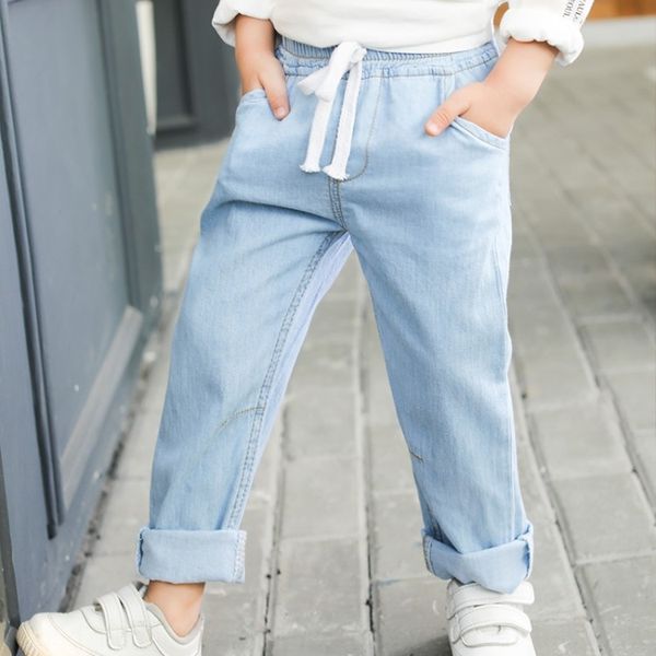 

boys' thin tencel pure color jeans children's thin summer clothes jeans anti-mosquito anti-mosquito pants baby's pants summer, Blue