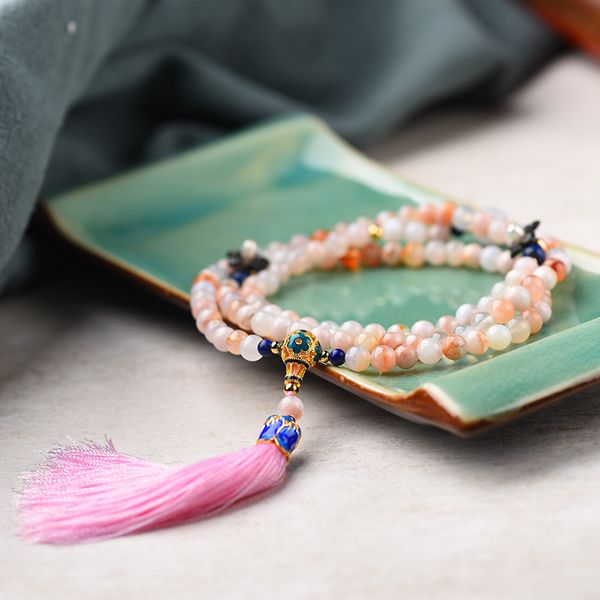 

boeycjr 108 natural stone beads bangles & bracelets jewelry handmade ethnic buddha energy beads yoga tassel bracelet for women, Black