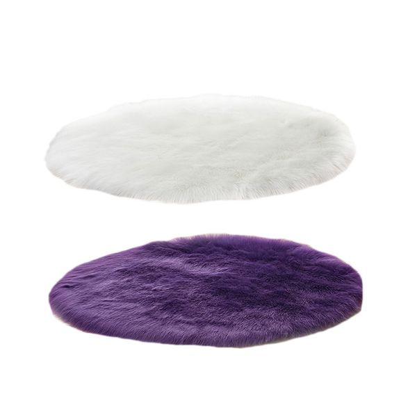 

2pcs faux sheepskin wool carpet 30 x 30 cm fluffy soft longhair decorative carpet cushion chair sofa mat round - white & purple