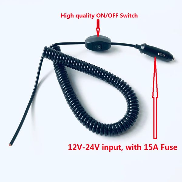 

12v-24v 15a car cigarette lighter socket plug power supply adapter on/off switch wiring cable led head spot work fog light bar