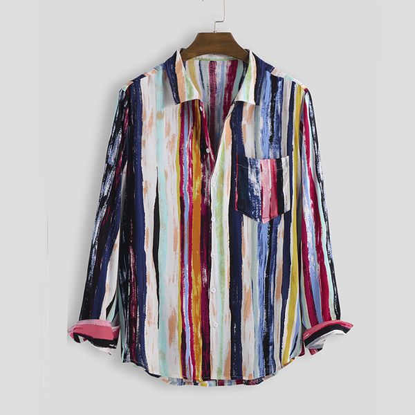 

men'beach shirt male casual long sleeve striped graffiti print fashion personality shirts camisa masculina blouse s-5xl, White;black