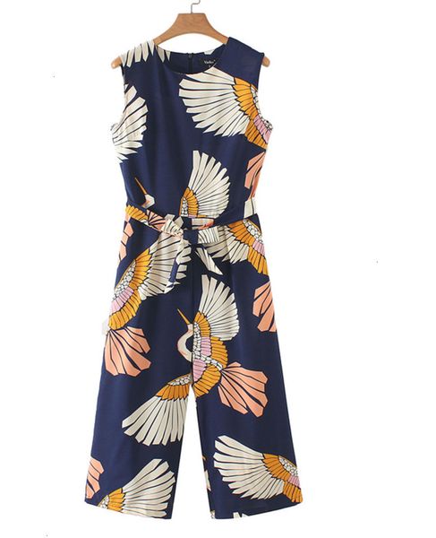 

rompers для женщин трико женщин печать cute crane bow tie пояса карманы рукавов плиссированные rompers дамы повседневный цветочные комбинезо, Black;white