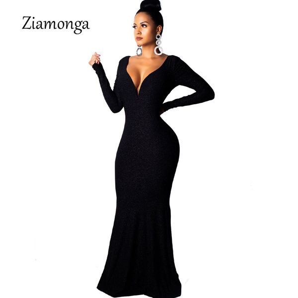 

ziamonga autumn long sleeve sequined dresses women fashion v-neck mermaid long dress party winter casual maxi dress vestido, Black;gray