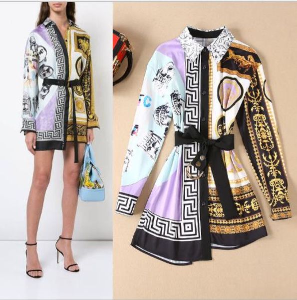 

new arrival 2018 autumn brand same style dress lapel neck summer fashion desingner dress asymmetrical long sleeve mini luxury dress as, Black