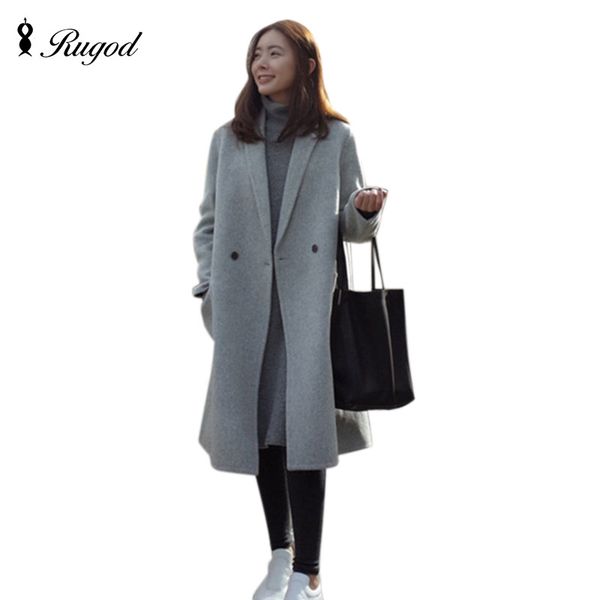 

rugod 2017 coat autumn winter elegant women woolen coat fashion casual double breasted wool coats and jackets casaco feminino, Black