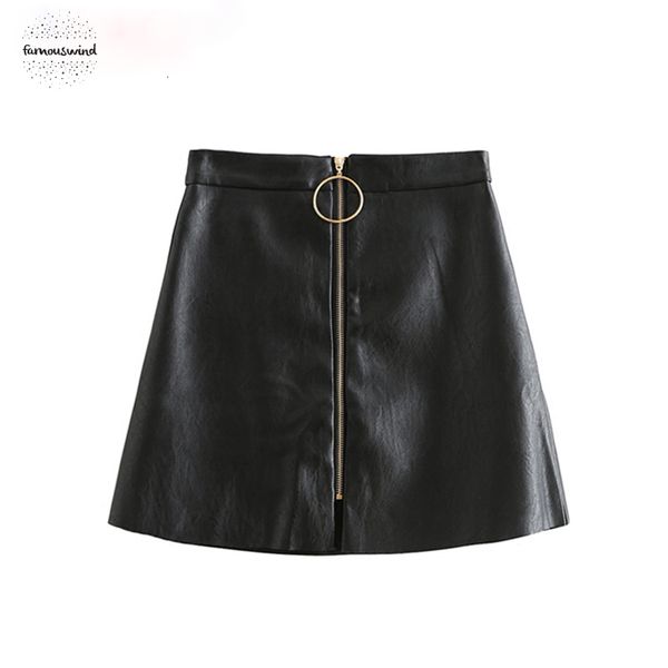

pu spring skirts casual summer leather skirt elegant zipper mini a line skirt lady skinny high waist black