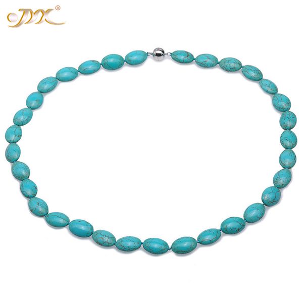 

jyx 2019 elegant green blue turquoise necklace 12.5x17.5mm oval flat shape turquoise necklace for women 24" beautiful lines, Silver