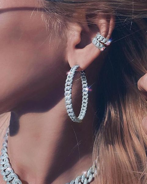 

janeklly trendy geometric bambo hoop earrings for women accessories full cubic zirconia earrings jewelry pendientes mujer moda, Silver