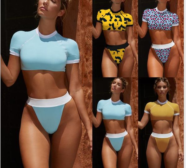 

bikini 2019 sports series women's half-sleeve swimsuit stitching new style