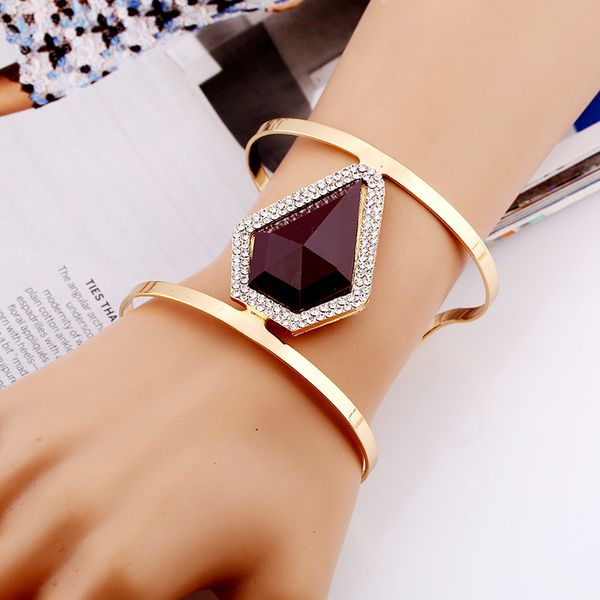 

lzhlq 2020 new fashion geometric resin bangles women punk alloy plating wide wristband smooth opening adjustable cuff bracelet, Black