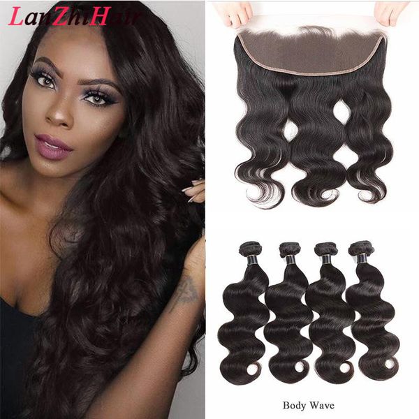 

9 перуанские тела волновых утки человеческих волос с 13x4 фронтальной straight сыпучего волнового человек ткет волос 4 пачки с кружевом фрон, Black;brown