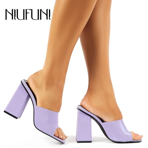 

2019 square toe transparent solid color women's slippers sandals shallow high heels slides casual women's shoes plus size 35-42, Black