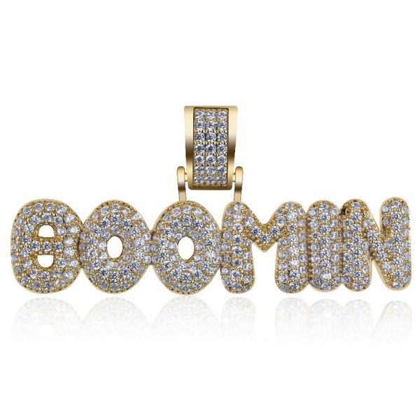 

rillz iced out boomin letter personalized necklaces men gold silver color hip hop/punk charm chains cubic zirconia jewelry