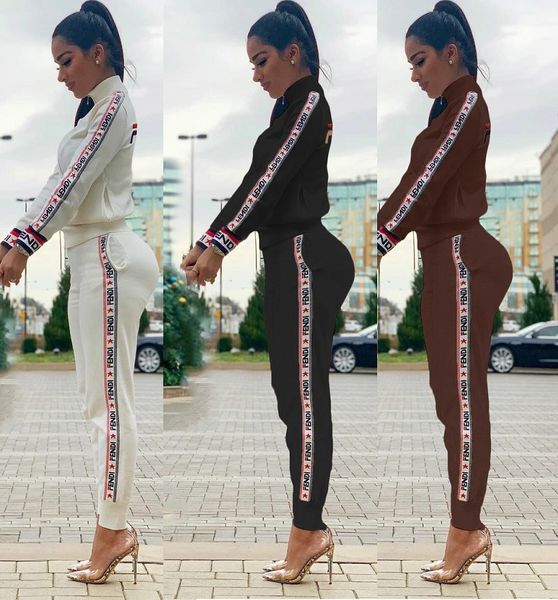 

women designer long sleeve tracksuits autumn fashion brand letter printing suits two piece pants womens luxury slim tracksuits wholesale, White
