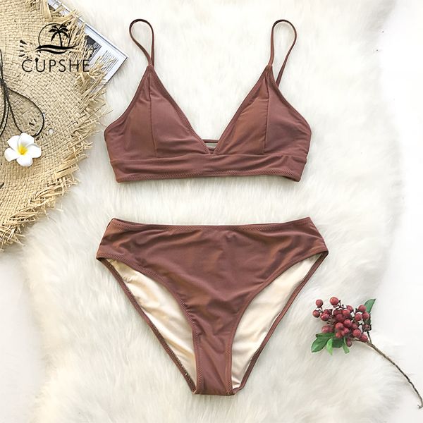 

cupshe brown lace-up бикини наборы женщины треугольник середины талии два кусочка swimsuits 2020 девочка plain пляж купальный костюм купальн, White;black