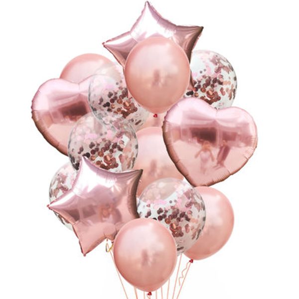 14pcs 12inch Lateks 18inch Metalik Balon Çoklu Kalp Yıldız Şekil Doğum Helyum Balon Süsleme Düğün Festivali Parti Malzemeleri