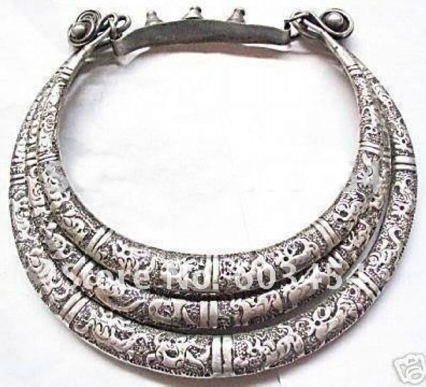 

sell new - tribal exotic chinese handmade excelente collar de plata 3row tibet silver miao silver necklace