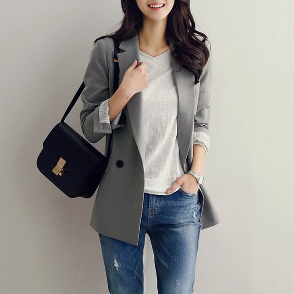 

women blazers casual suit for women with long sleeves korean version of double breasted versatile suit jacket jacket, White;black