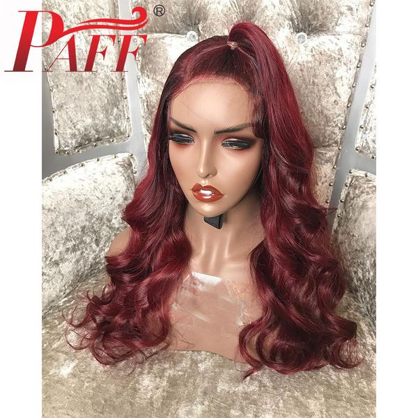 

paff burgundy body wave ombre 99j 360 lace frontal wig with baby hair pre plucked 22.5x4 lace front wig remy hair, Black;brown