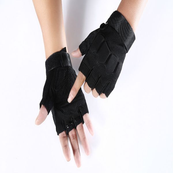 

2 pieces half finger bicycle glove army tactical camouflage men women outdoor sports climbing fitness gloves, Black