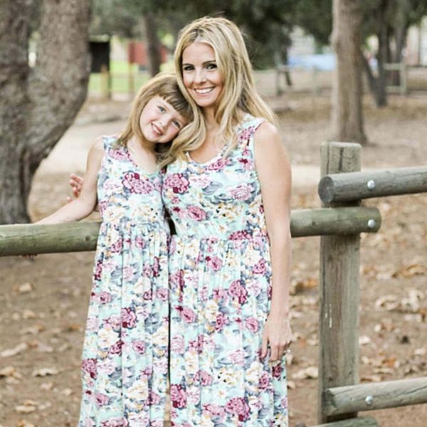 

floral mother and daughter matching floral womens girls long maxi dresses, Black;gray