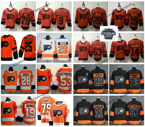

2019 philadelphia flyers 79 carter hart 28 claude giroux shayne gostisbehere konecny provorov van riemsdyk patrick couturier hockey jerseys, Black;red