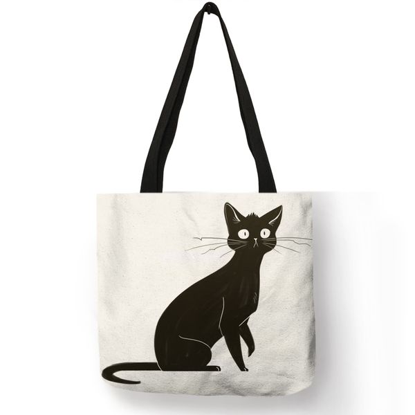 

personalized watercolor cat art print tote bags for linen shopping bag folding reusable fabric handbags for women