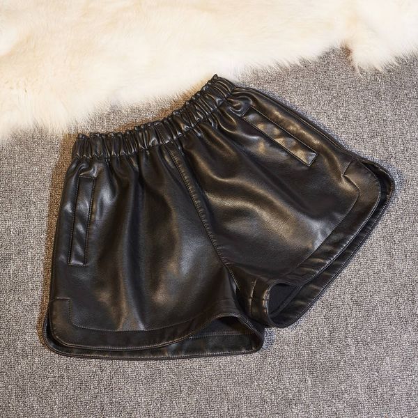 

leather shorts women new autumn winter loose thick high waist women shorts fashion black short femme lady velvet c5179, White;black
