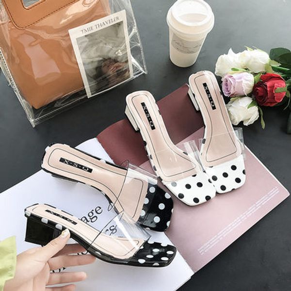 

2020 summer new net red cool thick with transparent word drag out polka dot fashion wild, Black