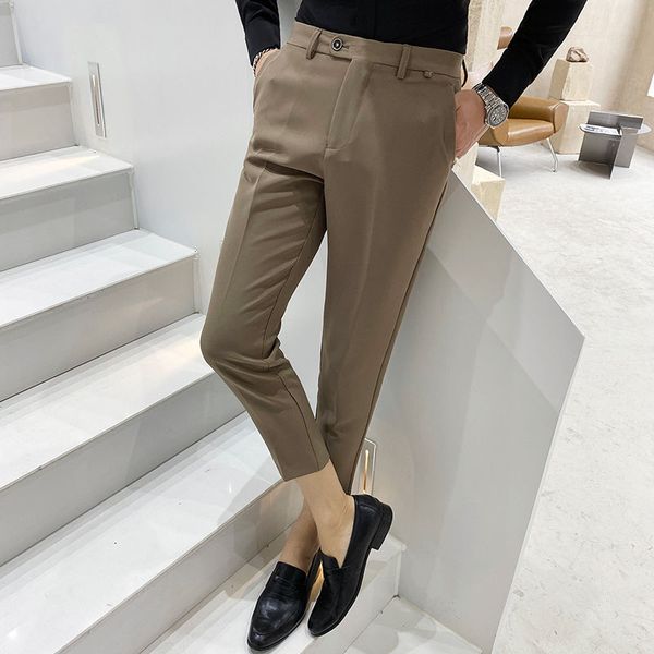 

костюм брюки мужская тонкий мода solid color бизнес повседневные брюки социальный мужчины платье уличная британские стиль брюки мужские, White;black