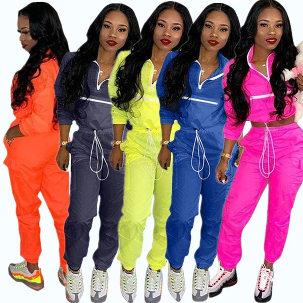 

sports suit casual outfit spring summer solid color tracksuit women long sleeve zipper turtleneck hoodies + pants 2 piece set new a414, White