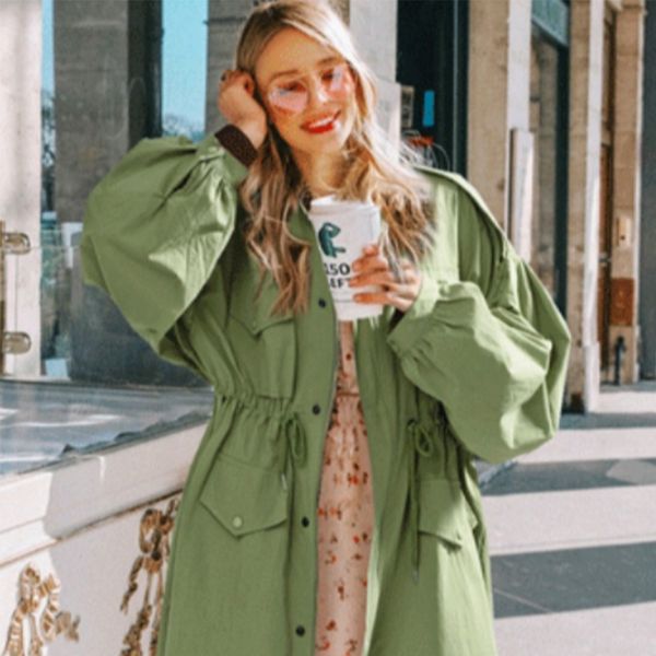 

liva girl 2019 autumn casual windbreaker ladies vintage loose large size thin long trench coat for women, Tan;black