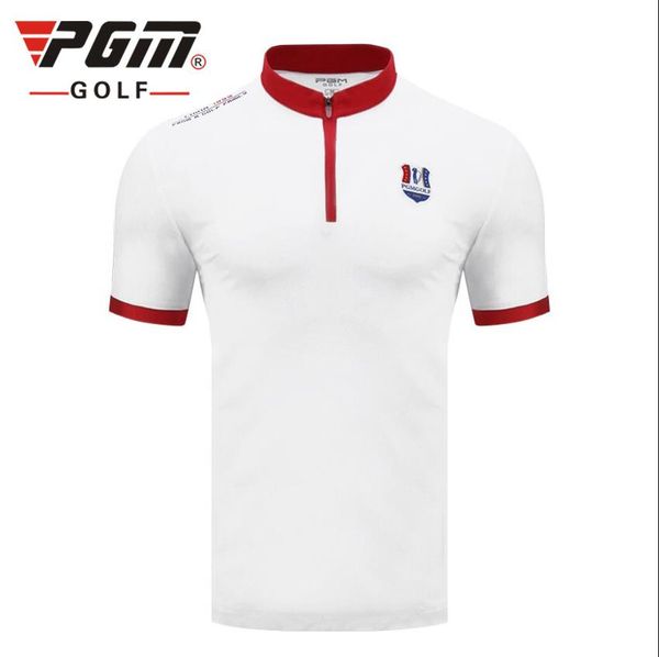 

2019 new men's short sleeve golf t-shirt summer breathable quick-drying functional fabric zipper stand collar design golf shirts, Black;blue