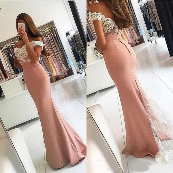 

off shoulder backless mermaid prom dresses sleeveless appliques lace formal party evening dresses bridesmaid dresses, Black