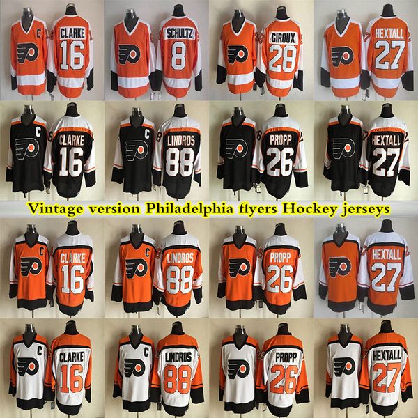 

selling philadelphia flyers vintage version hockey jersey 28 giroux 16 clarke 88 lindros 27 hextall 26 propp ccm jerseys, Black;red