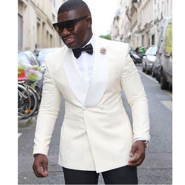 

white double breasted 2 pieces formal suit mens wedding suits slim fit wedding tuxedos custom made groom suits jacket+pants+tie+hankie, Black;gray