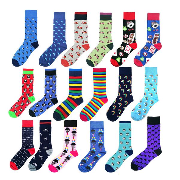 

men women fashion new cartoon dolphin playing card dog rainbow car bicycle pattern simple printing skateboard coupletrend socks, Black