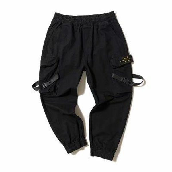 

mens summer sell fashion harem cargo pants casual loose hip hop solid color male capris clothing, Black