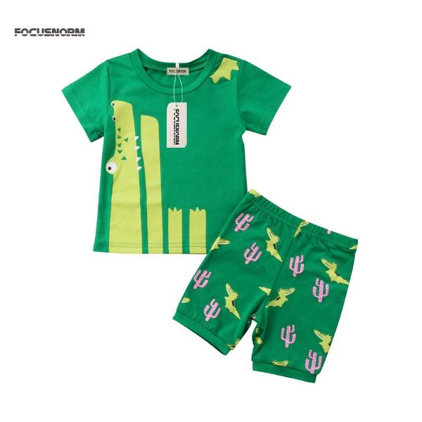 

new infant kids crocodile baby boy toddler outfits summer t-shirt+pants 2pcs set cactus children summer clothing 1-6t, White